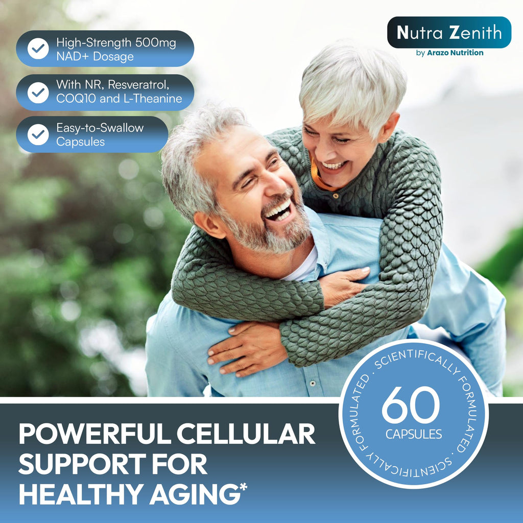 NAD+ Supplement with Nicotinamide Riboside (NMN Alternative), CoQ10 & Resveratrol – 60 Capsules for Healthy Aging Support, Energy Boost & Cognitive Function Enhancement – Cellular Renewal & Vitality - TrustMedUSA