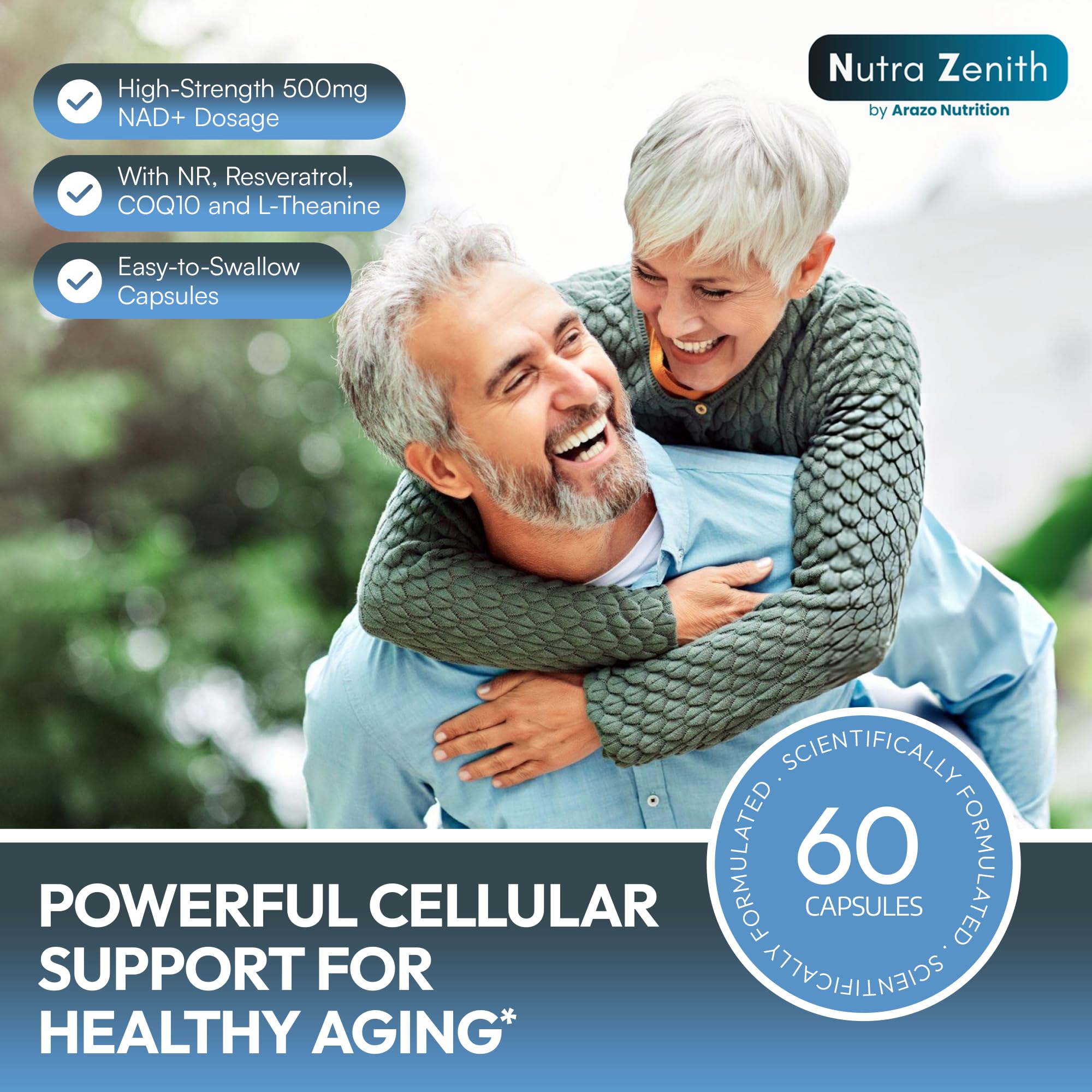 NAD+ Supplement with Nicotinamide Riboside (NMN Alternative), CoQ10 & Resveratrol – 60 Capsules for Healthy Aging Support, Energy Boost & Cognitive Function Enhancement – Cellular Renewal & Vitality - TrustMedUSA