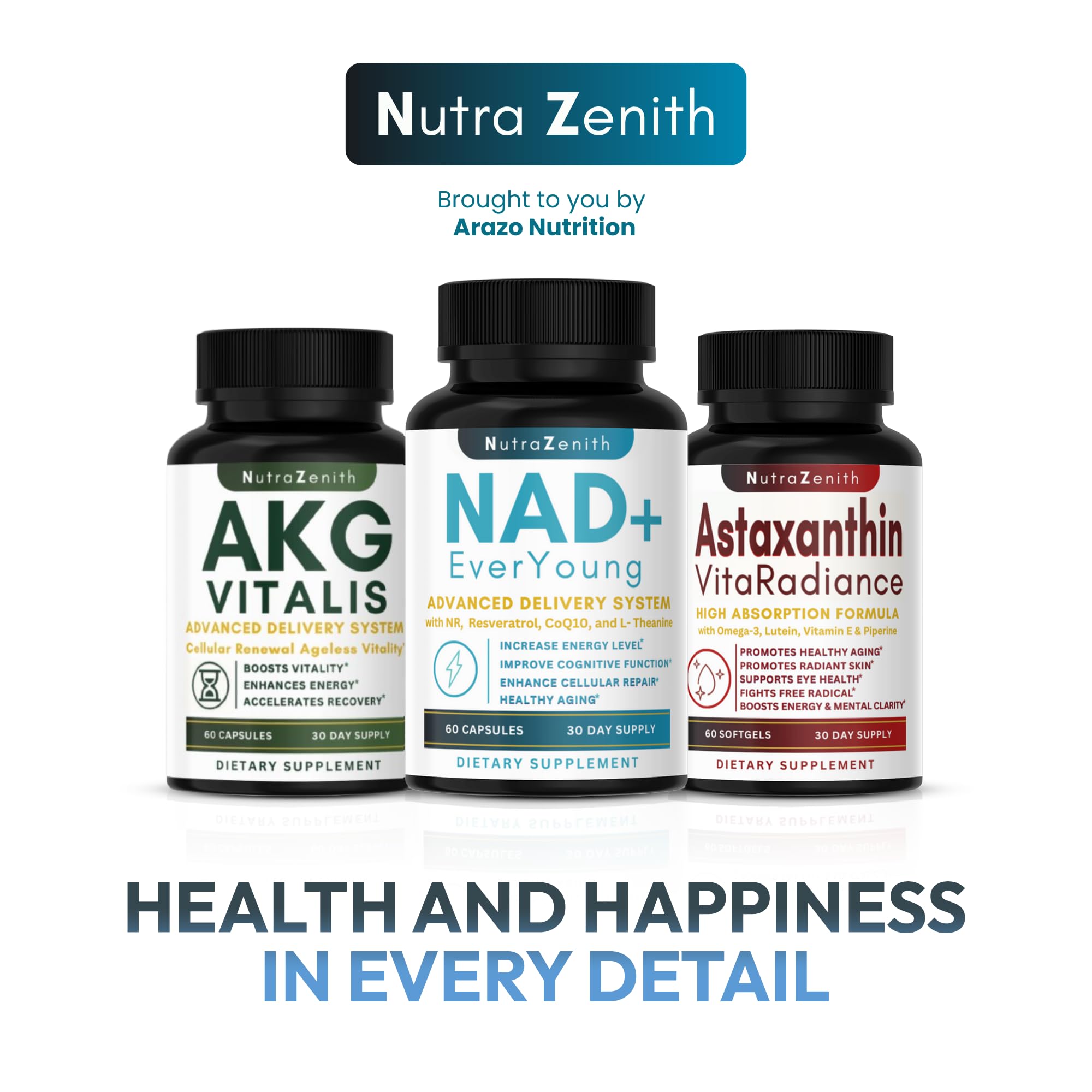 NAD+ Supplement with Nicotinamide Riboside (NMN Alternative), CoQ10 & Resveratrol – 60 Capsules for Healthy Aging Support, Energy Boost & Cognitive Function Enhancement – Cellular Renewal & Vitality - TrustMedUSA