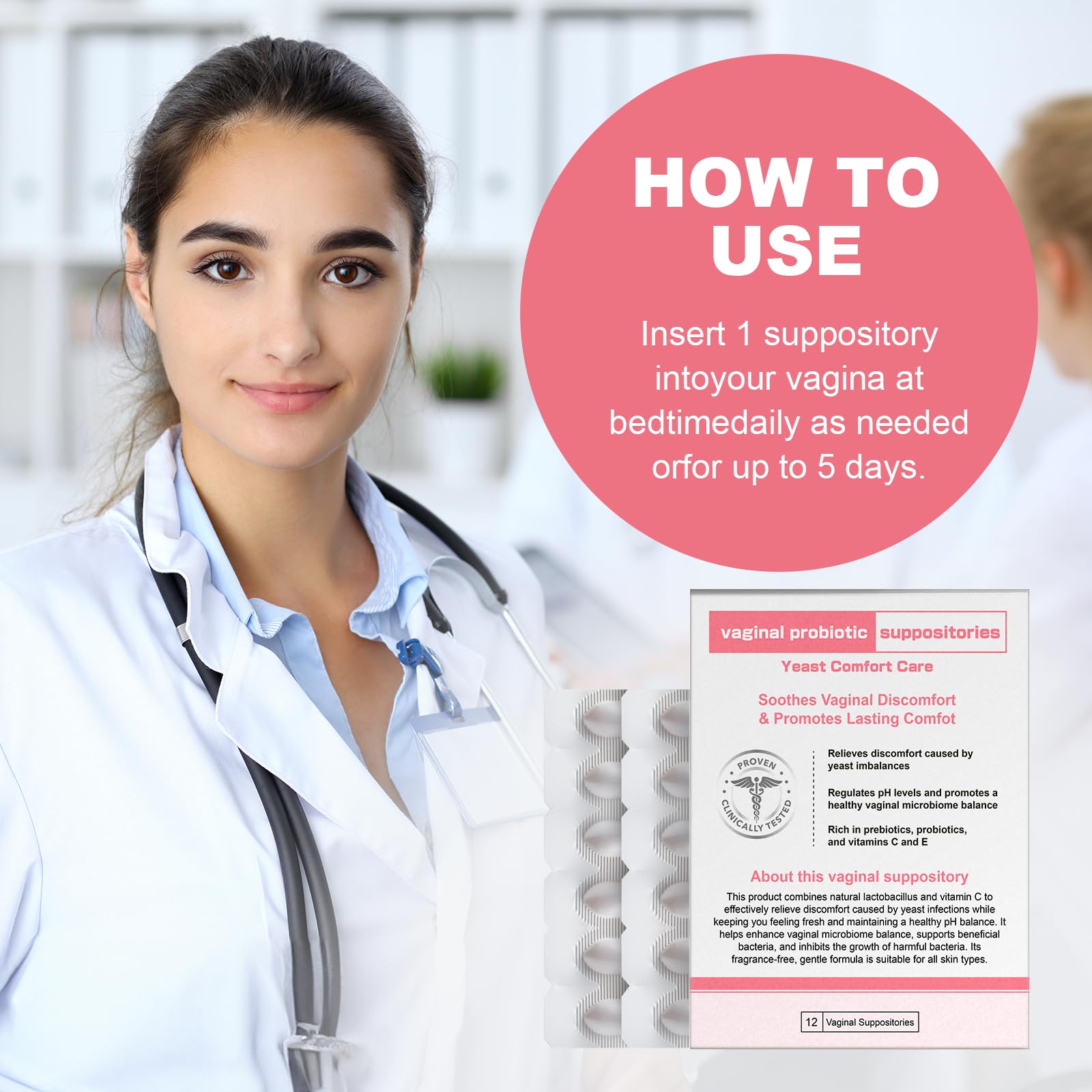 Nahid Vaginal probiotic Suppository, hyaluronic Acid Suppositories, Vaginal moisturizer, PH Balance, Restores Healthy Vaginal Odor, Yeast Comfort Care (12 Inserts) - Maple Wellness Supplements