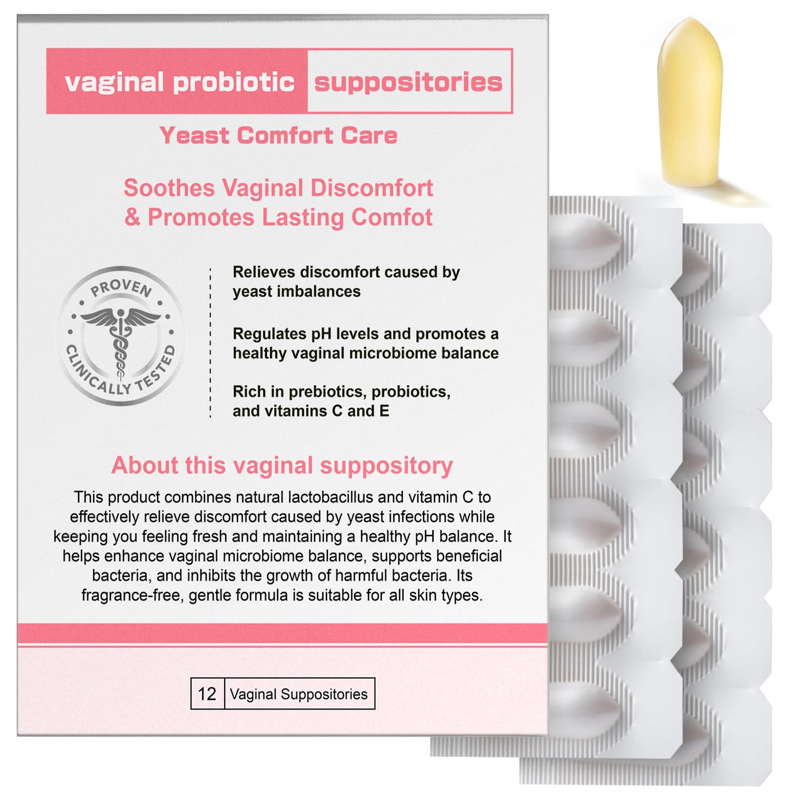 Nahid Vaginal probiotic Suppository, hyaluronic Acid Suppositories, Vaginal moisturizer, PH Balance, Restores Healthy Vaginal Odor, Yeast Comfort Care (12 Inserts) - Maple Wellness Supplements