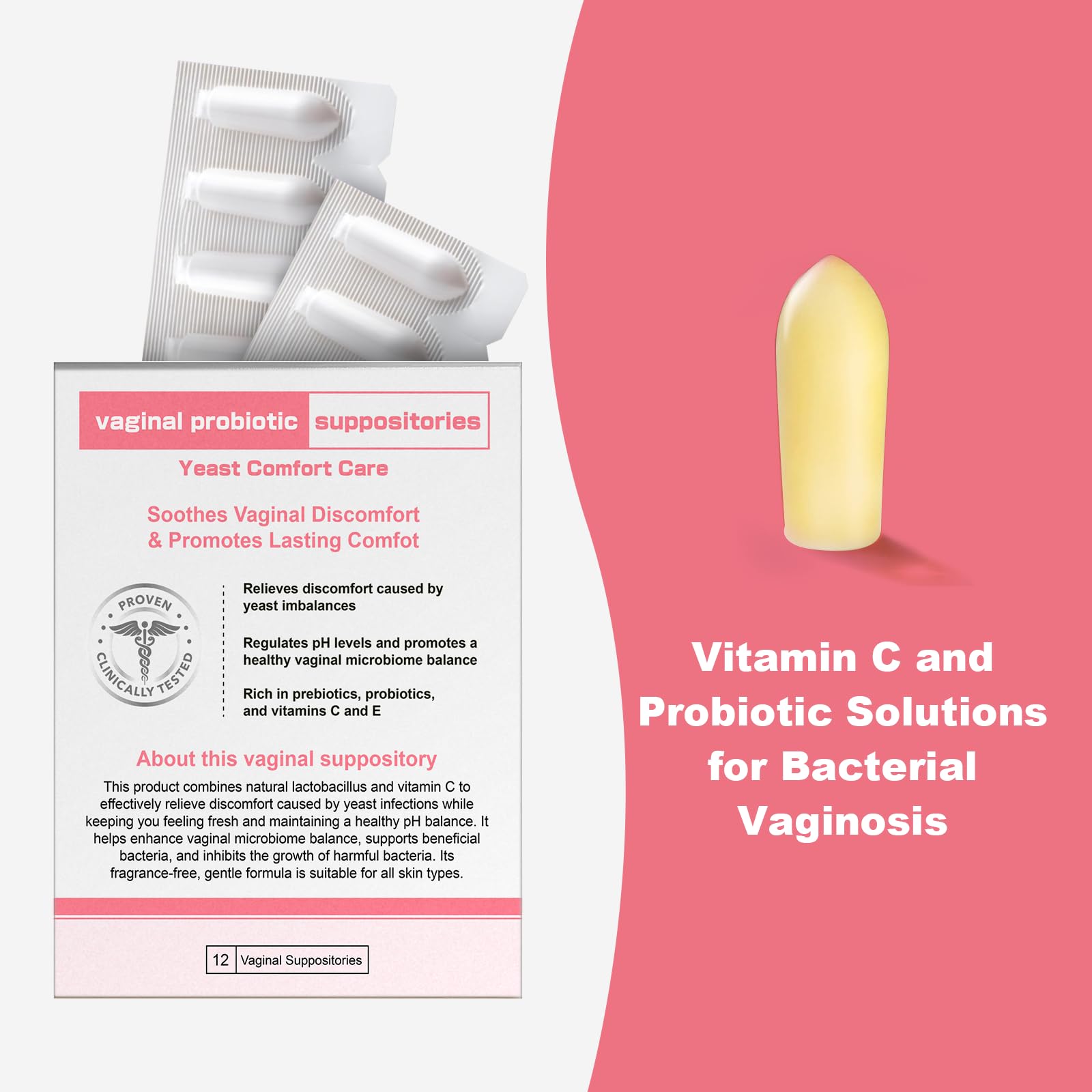 Nahid Vaginal probiotic Suppository, hyaluronic Acid Suppositories, Vaginal moisturizer, PH Balance, Restores Healthy Vaginal Odor, Yeast Comfort Care (12 Inserts) - Maple Wellness Supplements
