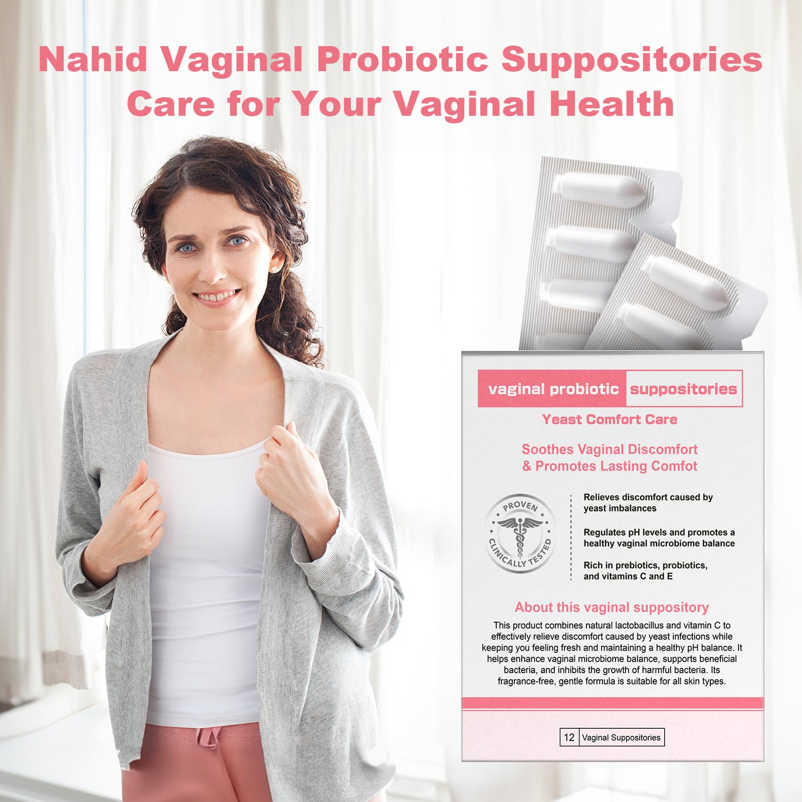 Nahid Vaginal probiotic Suppository, hyaluronic Acid Suppositories, Vaginal moisturizer, PH Balance, Restores Healthy Vaginal Odor, Yeast Comfort Care (12 Inserts) - Maple Wellness Supplements