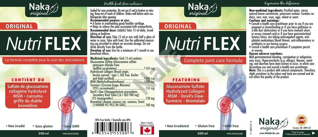 Naka Nutri-Flex Joint Support Supplement. Highly Absorbable Liquid Vitamins Formula for Joint Care, 500 Milliliters - TrustMedUSA