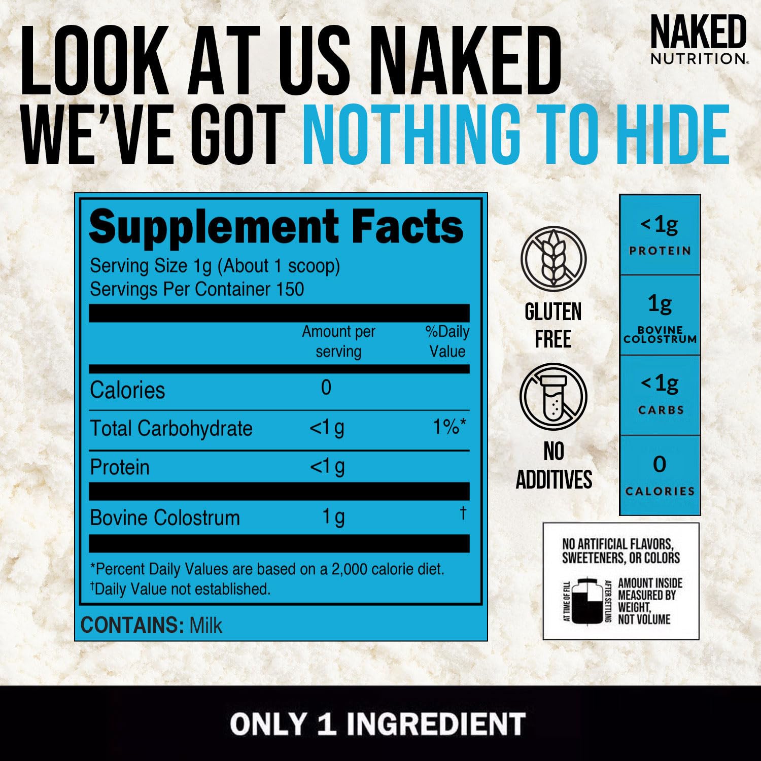 NAKED Colostrum Powder – 100% Grass-Fed Bovine Colostrum Supplement from US Farms | Tested at 20%+ IgG | Gut Health, Immunity, Recovery & Skin Support - 150 Servings - TrustMedUSA