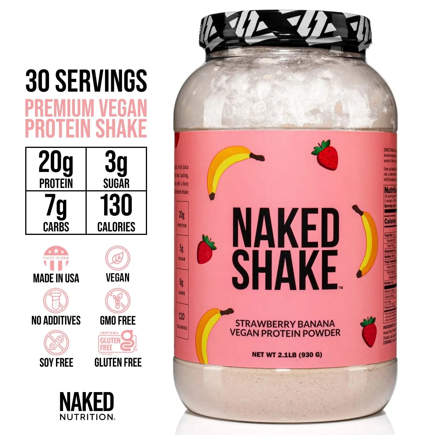 NAKED nutrition Naked Shake - Vegan Protein Powder, Strawberry Banana - Flavored Plant - TrustMedUSA