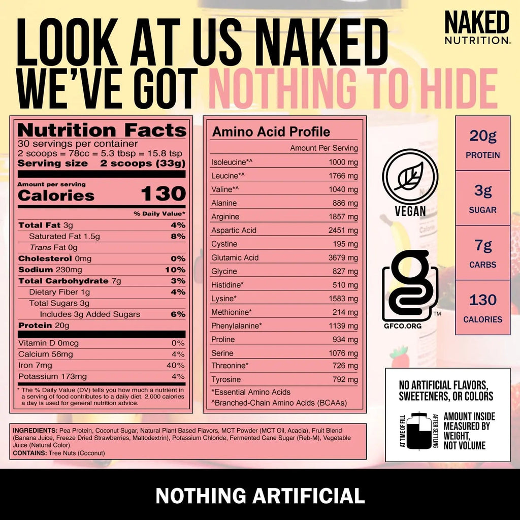 NAKED nutrition Naked Shake - Vegan Protein Powder, Strawberry Banana - Flavored Plant - TrustMedUSA