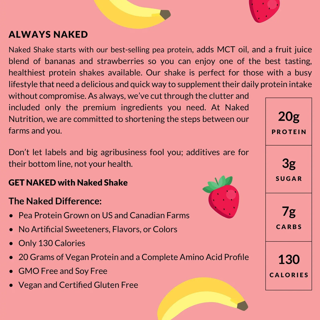 NAKED nutrition Naked Shake - Vegan Protein Powder, Strawberry Banana - Flavored Plant - TrustMedUSA
