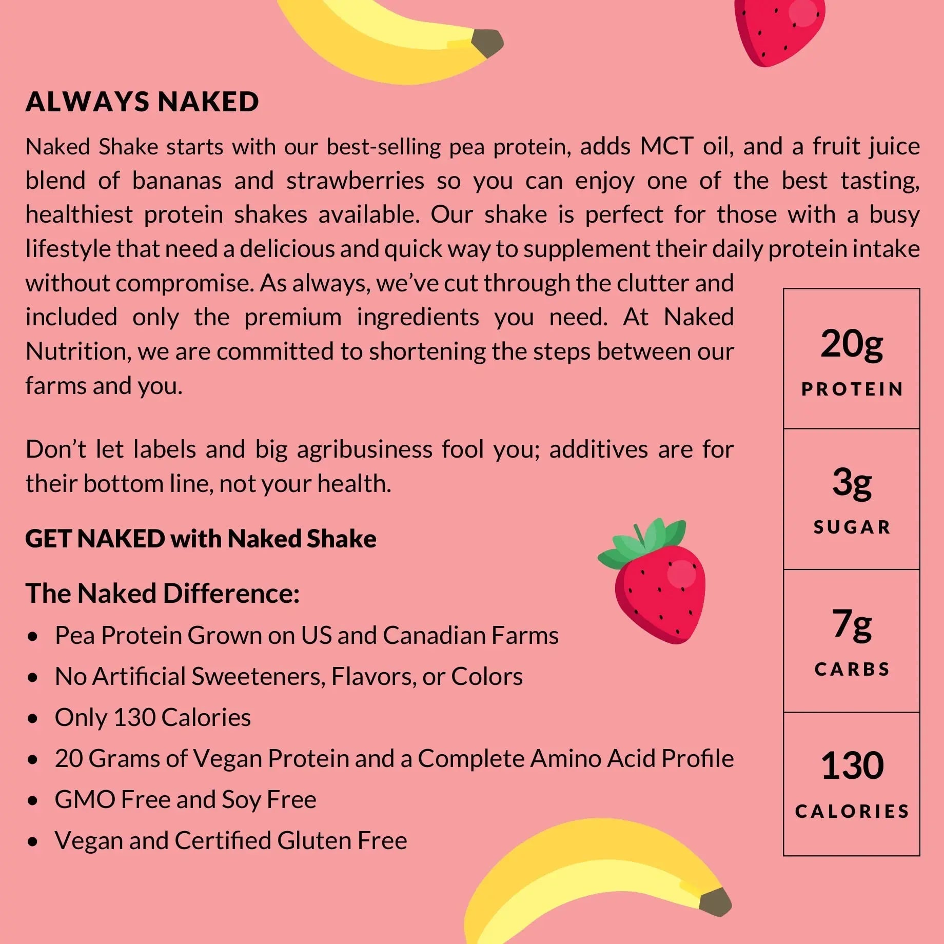 NAKED nutrition Naked Shake - Vegan Protein Powder, Strawberry Banana - Flavored Plant - TrustMedUSA