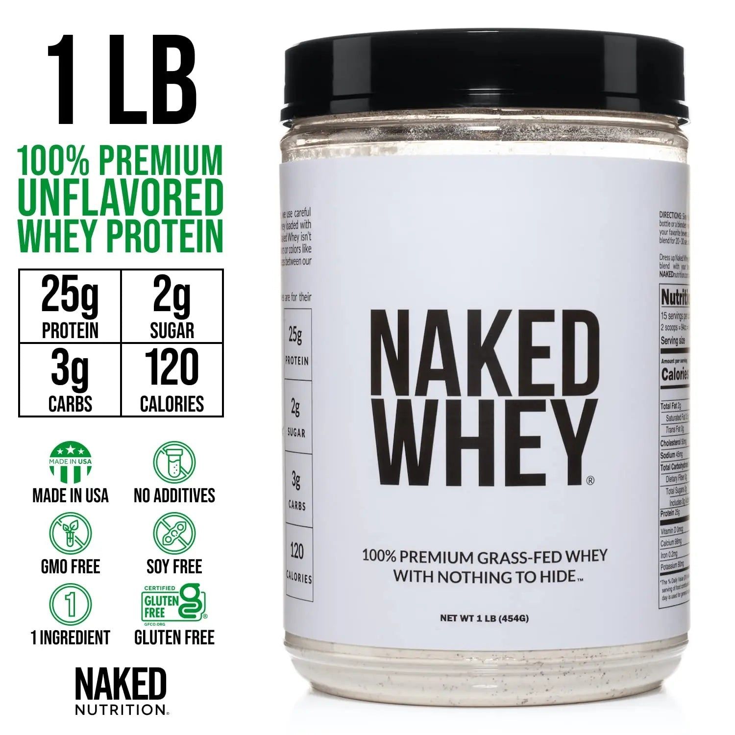 Naked Nutrition Naked Whey 1Lb - Only 1 Ingredient, Grass Fed Whey Protein Powder - TrustMedUSA