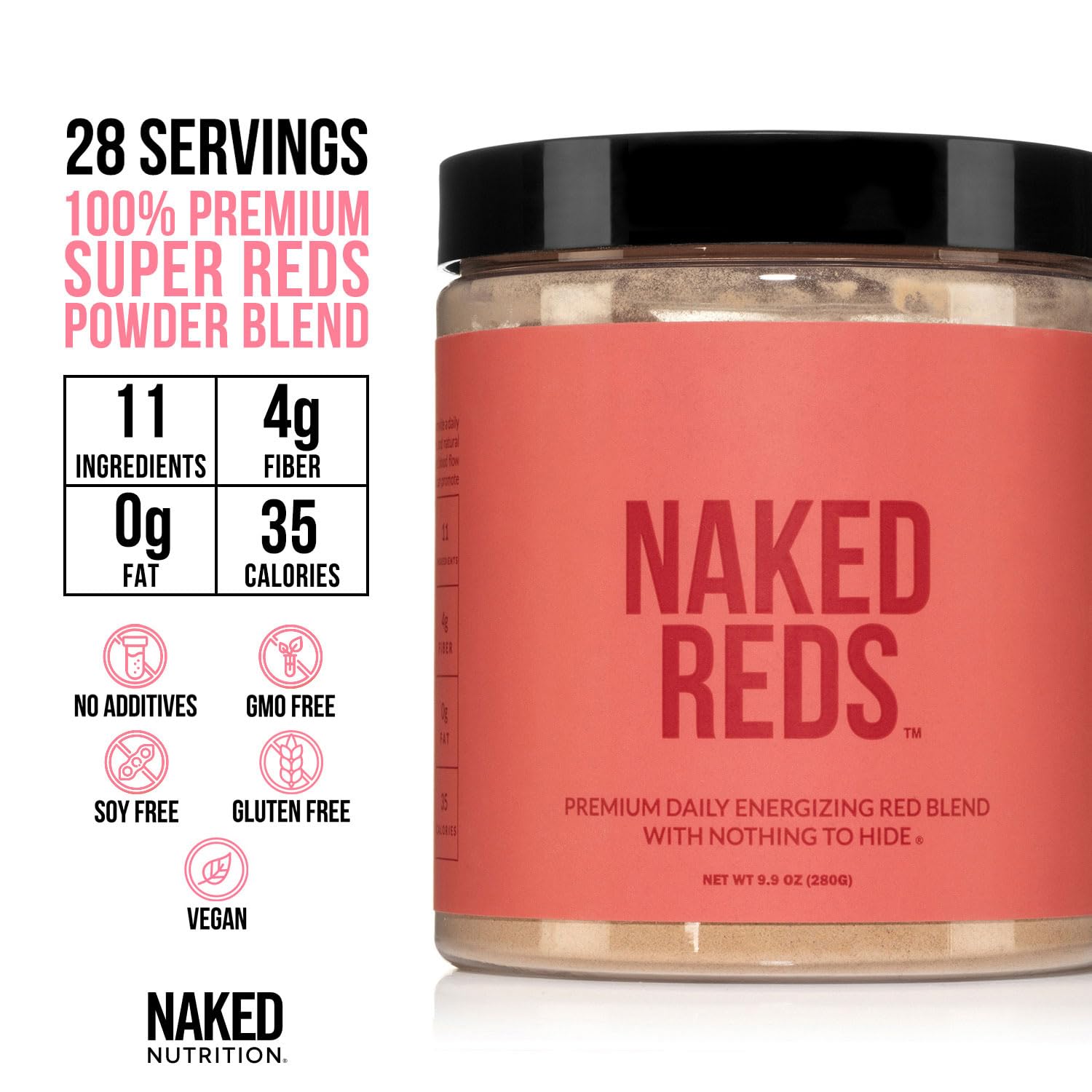 NAKED Reds Superfood Powder - Healthy, Energizing Polyphenol Fruit Powder Mix, No Fillers, No Additives, Vegan, Non-GMO, Gluten Free - 28 Servings - TrustMedUSA