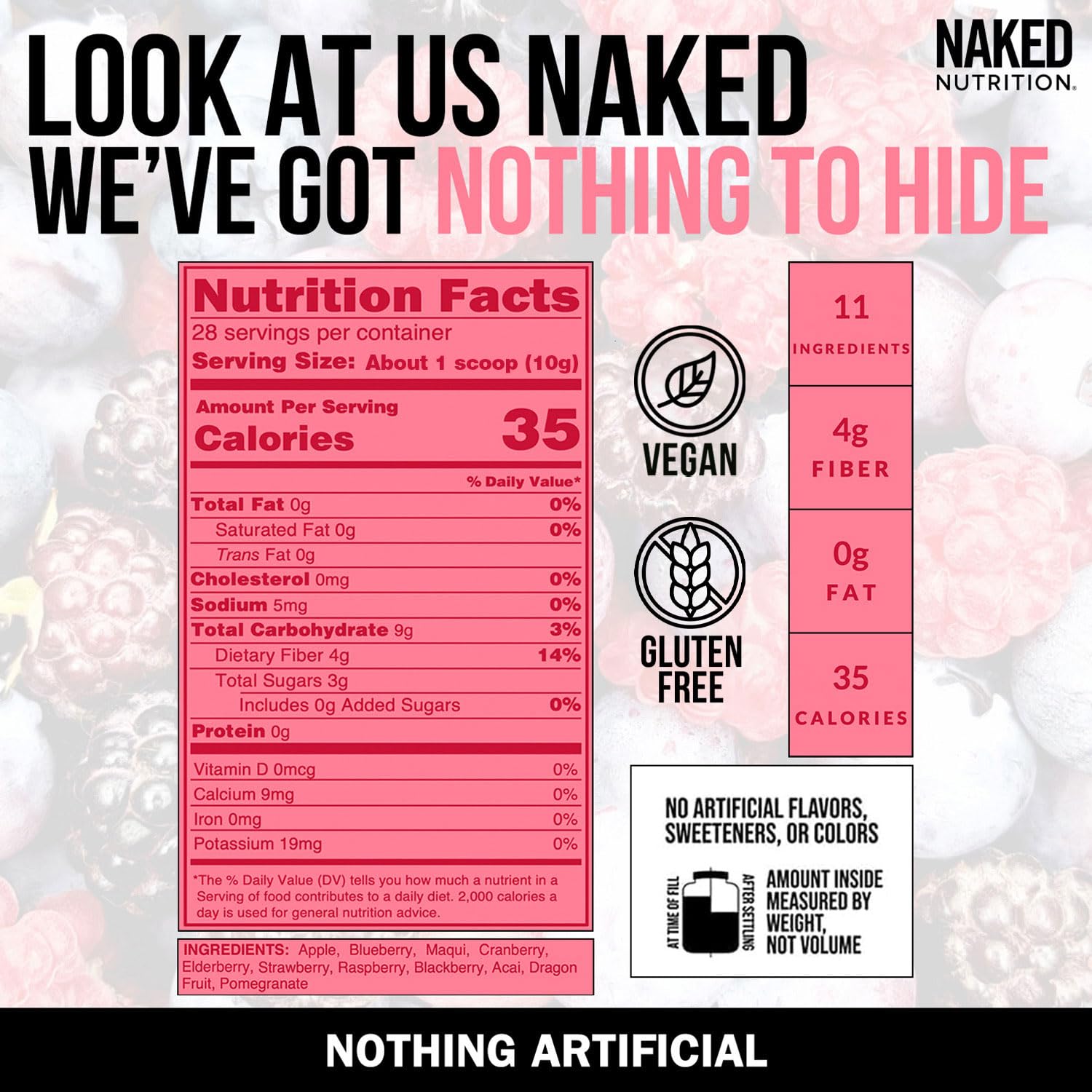 NAKED Reds Superfood Powder - Healthy, Energizing Polyphenol Fruit Powder Mix, No Fillers, No Additives, Vegan, Non-GMO, Gluten Free - 28 Servings - TrustMedUSA