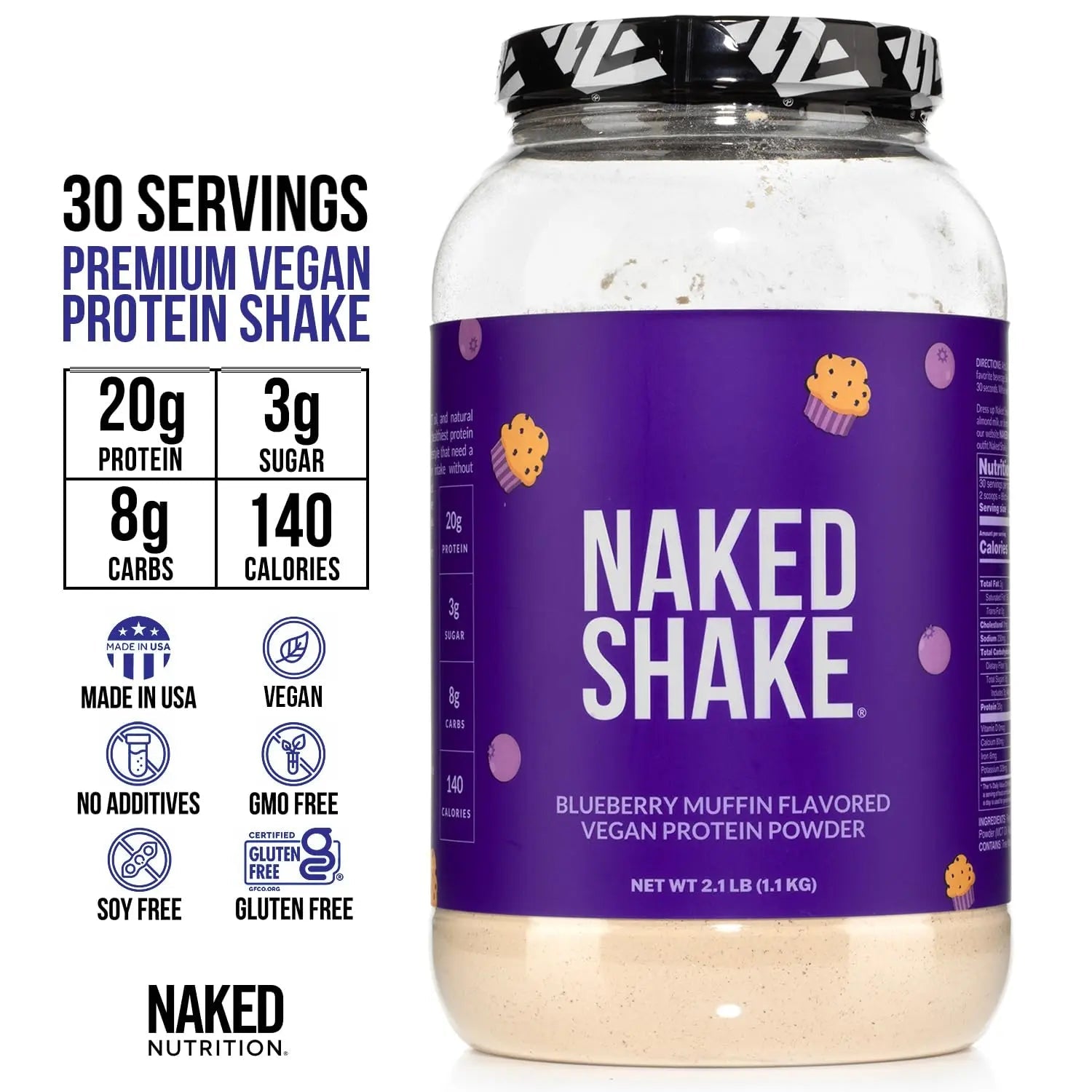 Naked Shake - Blueberry Muffin Protein Powder - Flavored Plant Based Protein - TrustMedUSA