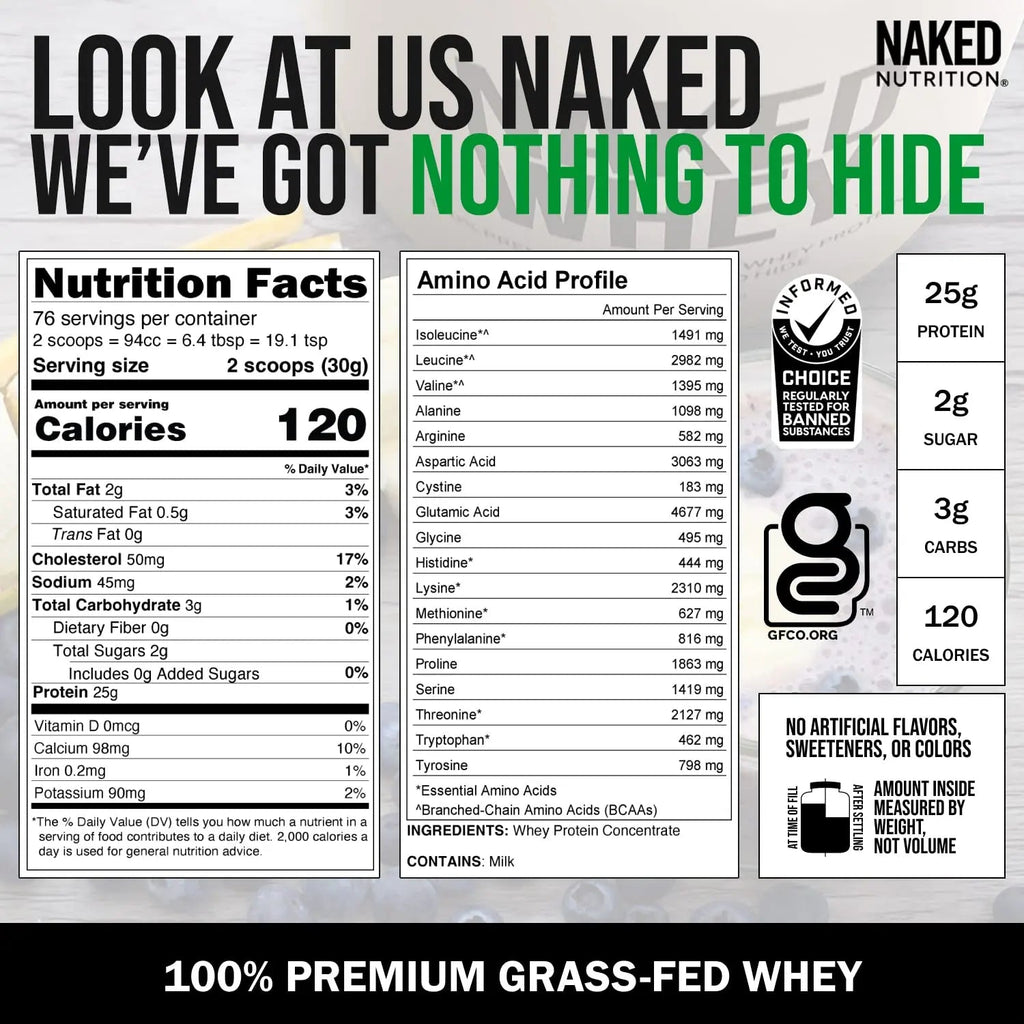 NAKED WHEY 5LB 100% Grass Fed Unflavored Whey Protein Powder - US Farms - TrustMedUSA