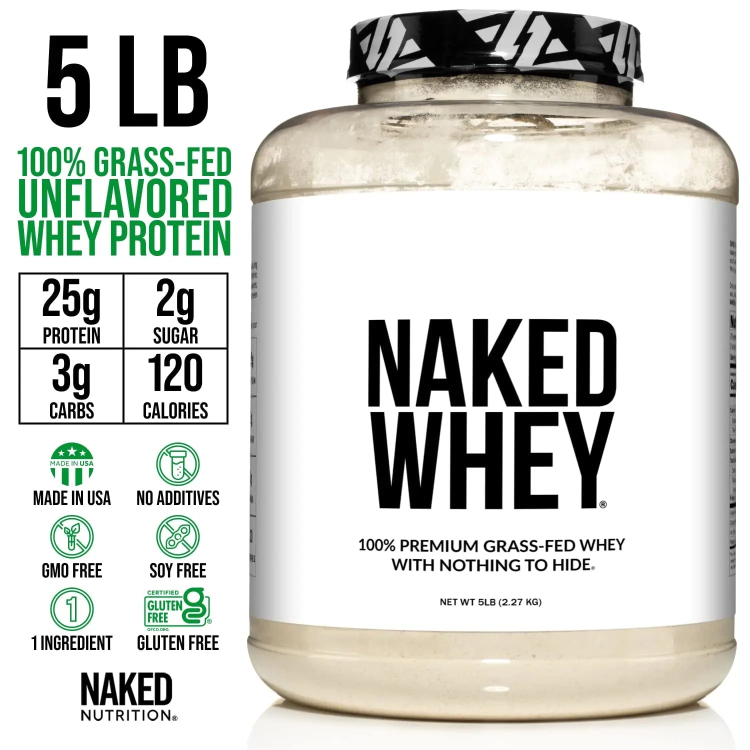 NAKED WHEY 5LB 100% Grass Fed Unflavored Whey Protein Powder - US Farms - TrustMedUSA