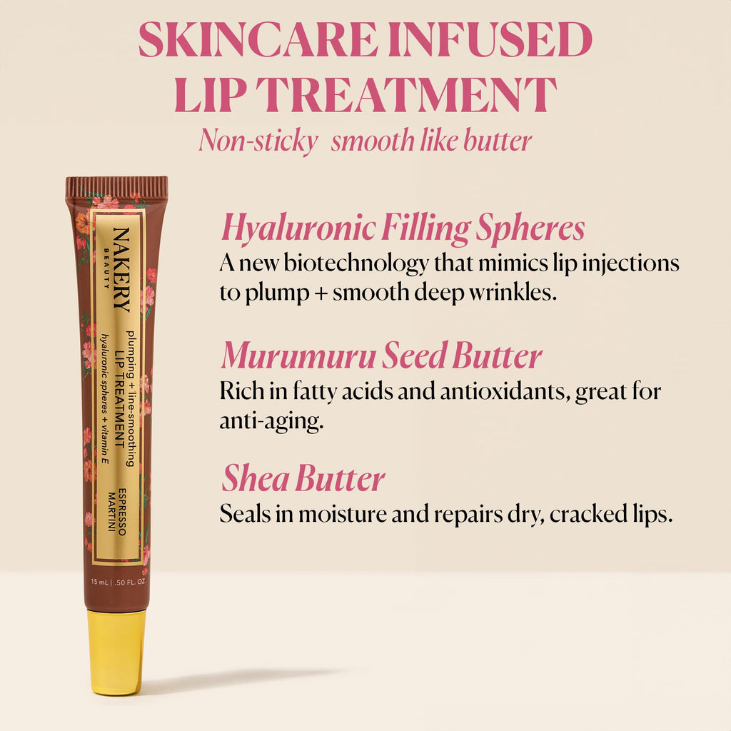 Nakery Plumping Lip Treatment for Dry Cracked Lips - Line Smoothing Lip Plumper for Women with Hyaluronic Acid Serum for Lips - Non Sticky Lip Gloss Plumper for Petal Soft Lips – Espresso Martini - TrustMedUSA
