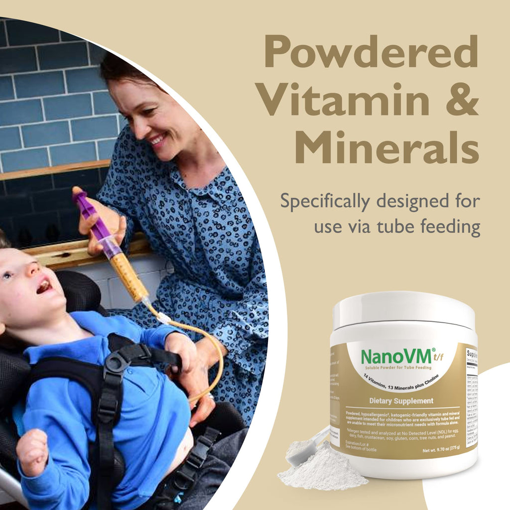 NanoVM t/f, Dietary Supplement for Tube Feeding, Allergen-Free Kids Multivitamin, Unflavored Vitamin Powder with 14 Vitamins & 13 Minerals, Low-Carb Kids Vitamins, 275g - Solace Nutrition - TrustMedUSA
