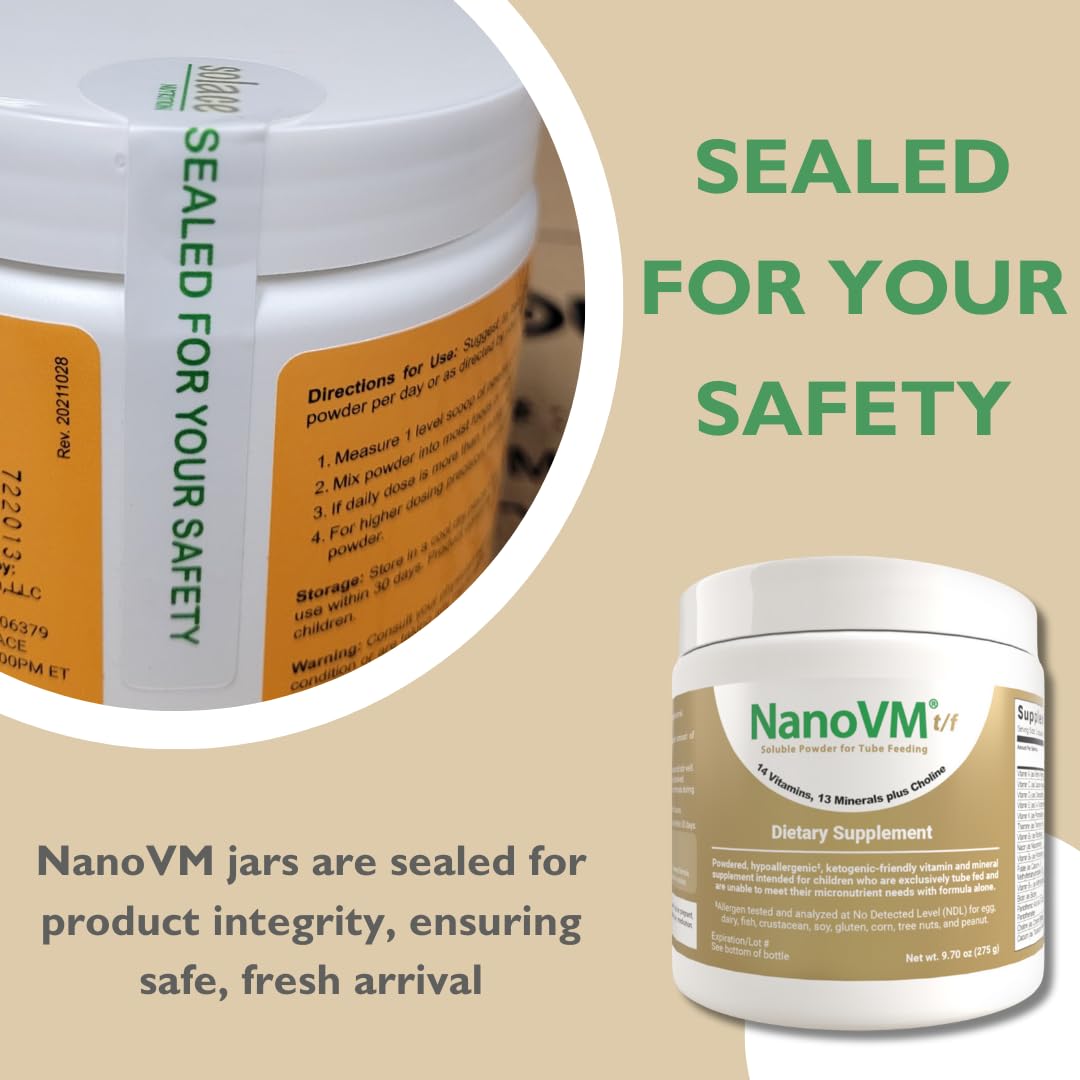NanoVM t/f, Dietary Supplement for Tube Feeding, Allergen-Free Kids Multivitamin, Unflavored Vitamin Powder with 14 Vitamins & 13 Minerals, Low-Carb Kids Vitamins, 275g - Solace Nutrition - TrustMedUSA
