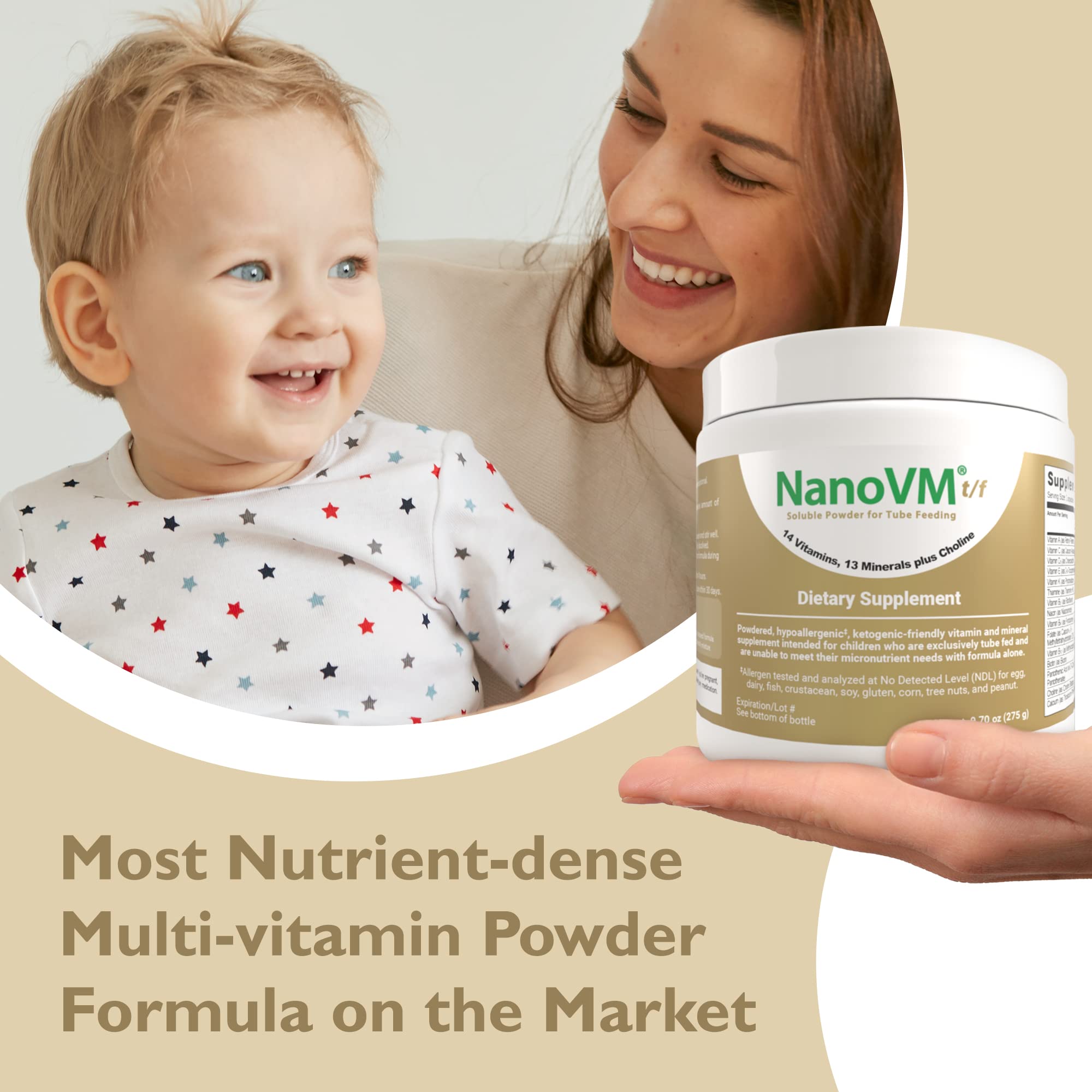 NanoVM t/f, Dietary Supplement for Tube Feeding, Allergen-Free Kids Multivitamin, Unflavored Vitamin Powder with 14 Vitamins & 13 Minerals, Low-Carb Kids Vitamins, 275g - Solace Nutrition - TrustMedUSA