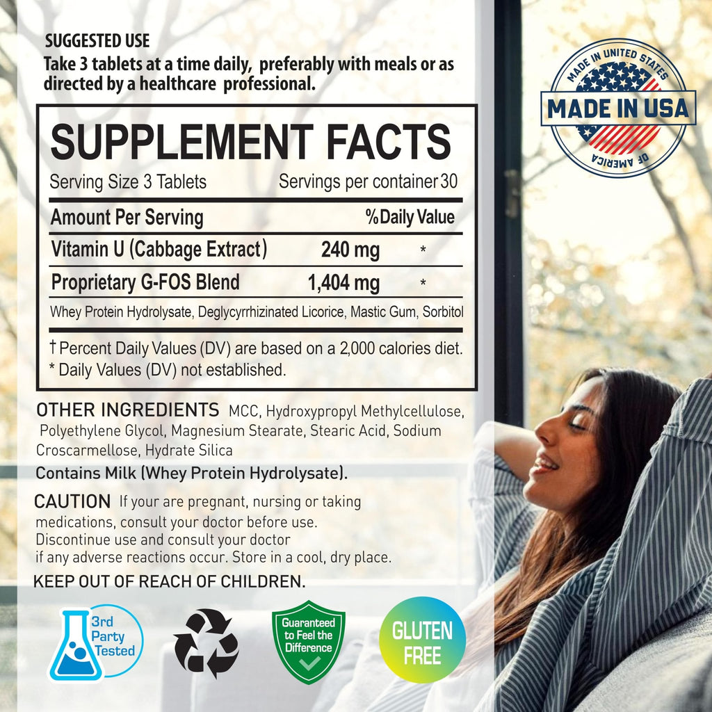 NANOWELL G-FOS Digestive Health Supplement, Vitamin U - 90 Tablets X 2 Bottles for 2 Months (180 Count) - TrustMedUSA