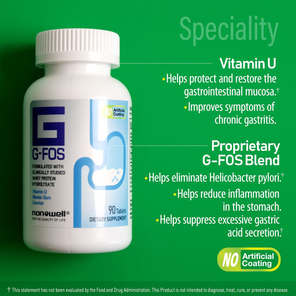 NANOWELL G-FOS Digestive Health Supplement, Vitamin U - 90 Tablets X 2 Bottles for 2 Months (180 Count) - TrustMedUSA
