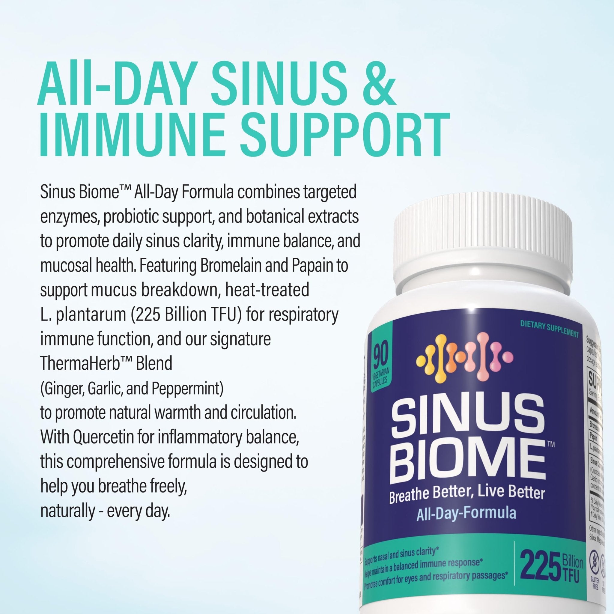 NANOWELL Sinus Biome All-Day Formula Dietary Supplement, 90 Vegetarian Capsules, 225 Billion TFU for Nasal, Sinus, Respiratory Support - TrustMedUSA
