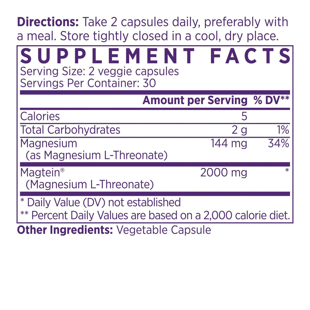 NAOMI Magnesium L-Threonate with 2,000mg Patented Magtein®, High Absorption Elemental Magnesium, Memory Supplement - Brain Health, Focus, Nerve Support, Heart Health, Natural Sleep Aid, 60 Veggie Caps - TrustMedUSA