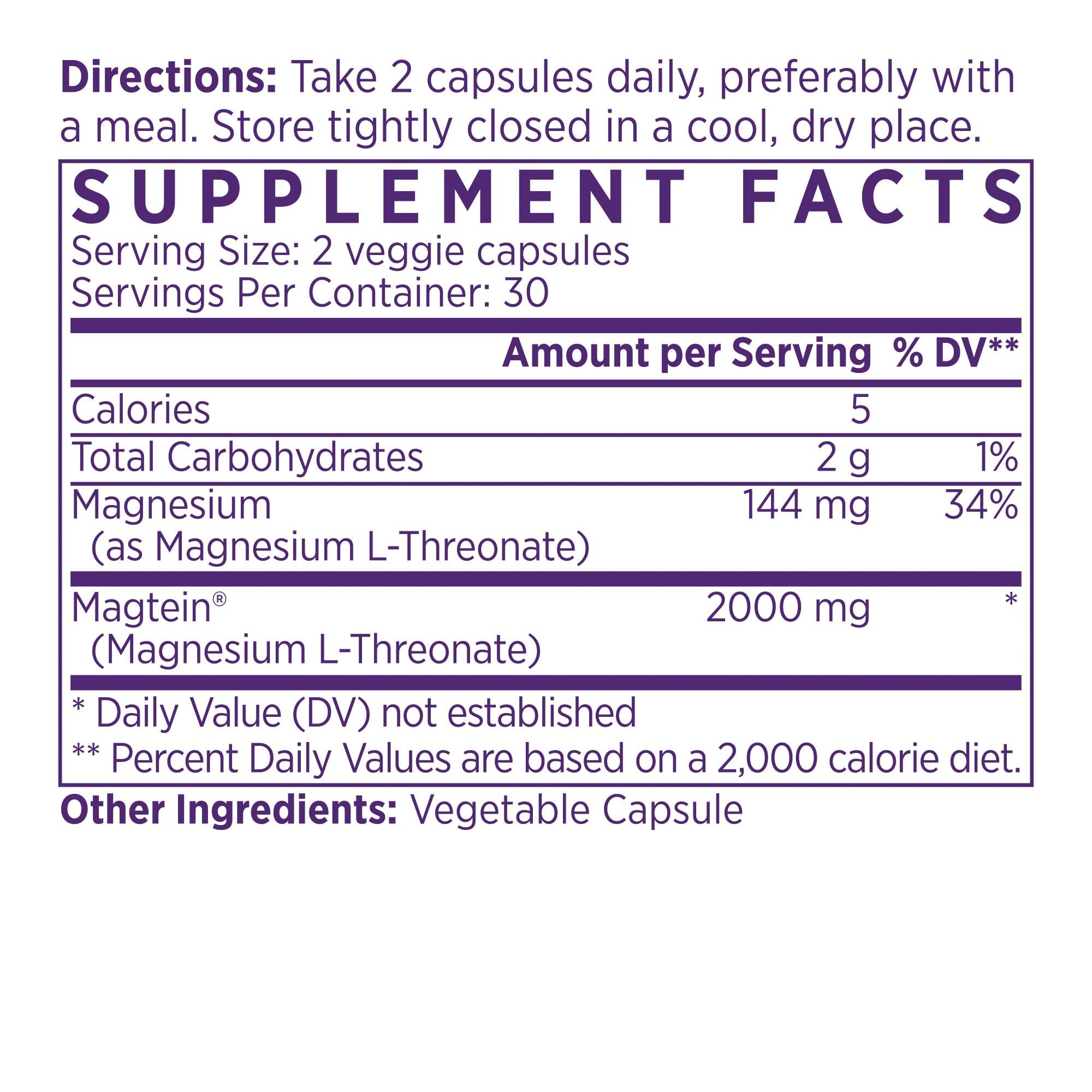 NAOMI Magnesium L-Threonate with 2,000mg Patented Magtein®, High Absorption Elemental Magnesium, Memory Supplement - Brain Health, Focus, Nerve Support, Heart Health, Natural Sleep Aid, 60 Veggie Caps - TrustMedUSA