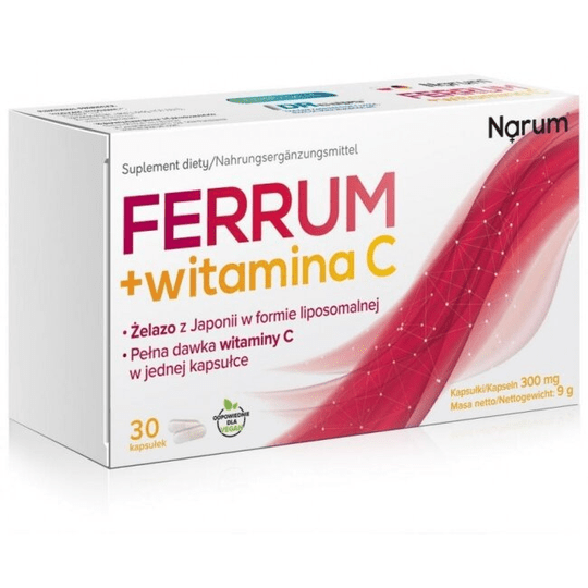 Narum Ferrum + Vitamin C 300mg 30 Softgels - Lactobacillus acidophilus Er-2 strain 317/402 - TrustMedUSA
