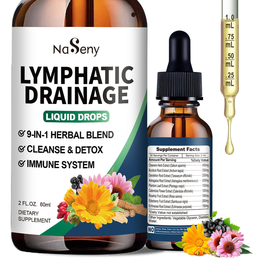 NaSeny Lymphatic Drainage Drops, 9 IN1 Lymphatic Drainage Supplements for Detox & Cleanse, Immune System Support with Echinacea, Elderberry, Dandelion, Arctium Lappa, 2 FL OZ - Maple Wellness Supplements
