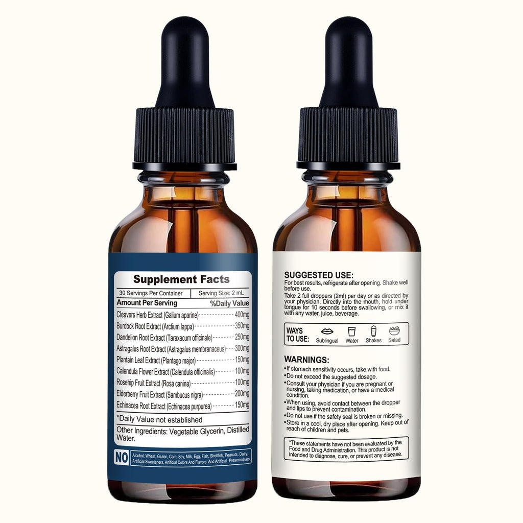 NaSeny Lymphatic Drainage Drops, 9 IN1 Lymphatic Drainage Supplements for Detox & Cleanse, Immune System Support with Echinacea, Elderberry, Dandelion, Arctium Lappa, 2 FL OZ - Maple Wellness Supplements