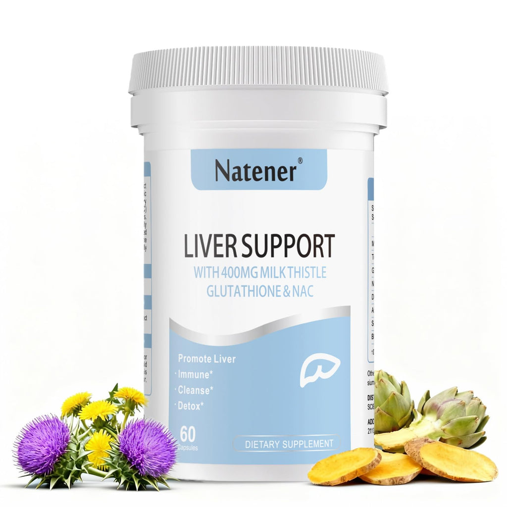 Natener Liver Support with 200mg Milk Thistle, 100mg Glutathione, 100mg NAC, 150mg Tumeric, Dandelion, Artichoke, Liver Cleanse Detox & Repair, Supports Energy*, Immunity & Liver Health*, 60 caps - Maple Wellness Supplements