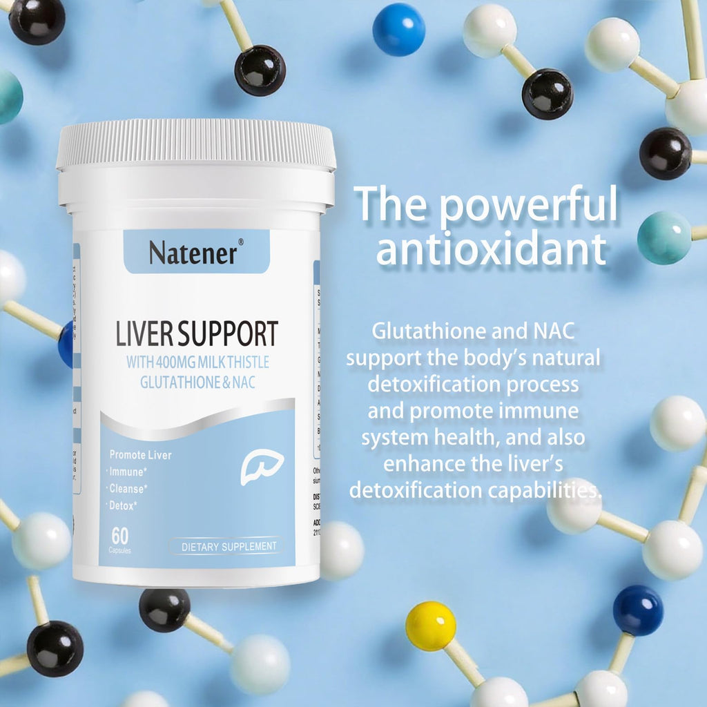 Natener Liver Support with 200mg Milk Thistle, 100mg Glutathione, 100mg NAC, 150mg Tumeric, Dandelion, Artichoke, Liver Cleanse Detox & Repair, Supports Energy*, Immunity & Liver Health*, 60 caps - Maple Wellness Supplements