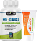 Naticura Bundle - Hem-Control Vegan Digestive Support Supplement (180 Count) and Alleviate Natural Hemorrhoid Relief Cream for Burning, Itching and Swelling (1.7 oz) Plus 2 Travel-Size Tubes - TrustMedUSA