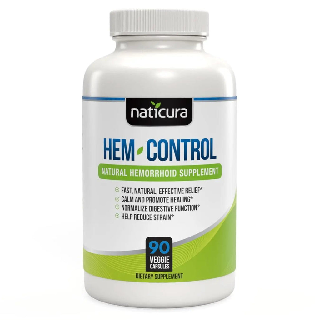 Naticura Hem-Control - Fast Effective Hemorrhoid Treatment Supplement - Powerful Formula to Promote Symptom Relief, Shrinking of Hemorrhoids, Ease Discomfort - 90 Vegan Capsules - Made in USA - TrustMedUSA