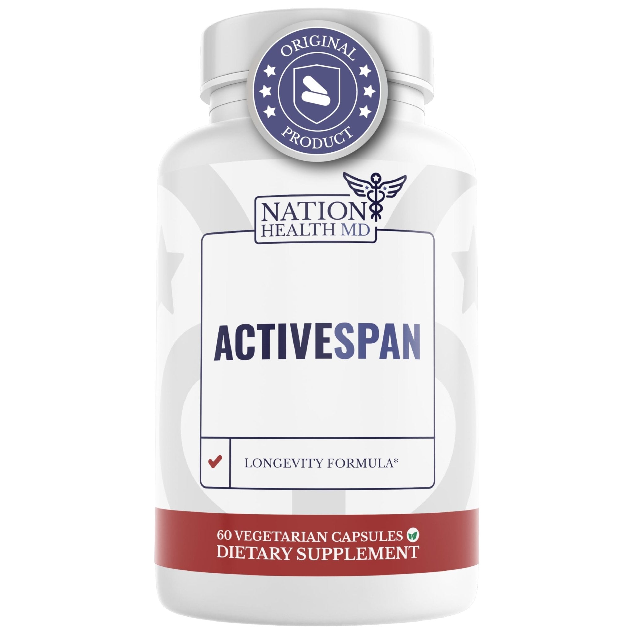 NATION HEALTH MD ActiveSpan - Longevity Supplement for Anti Aging - with Ashwagandha Extract, Astragalus, Cat's Claw, Ceylon Cinnamon, L-Lysine, L-Glutamine & More - 60 Capsules - TrustMedUSA