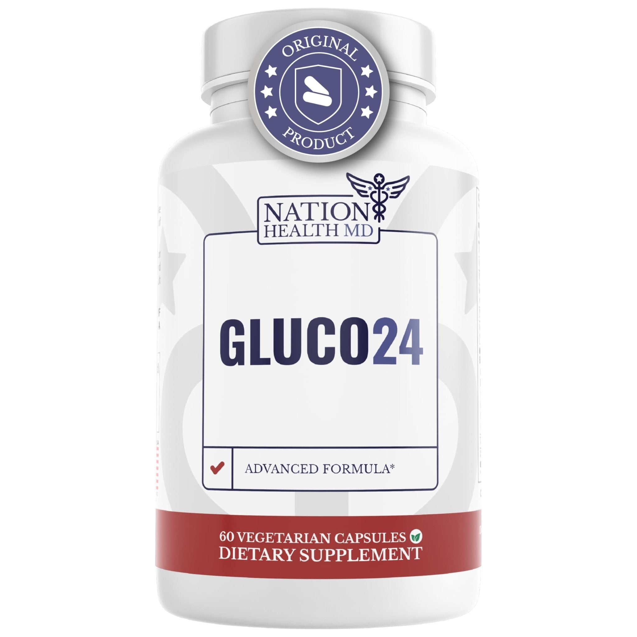 NATION HEALTH MD Gluco24 Advanced Formula - Dietary Supplement with Ceylon Cinnamon Bark Extract, Berberine HCI, Magnesium & Zinc - 60 Capsules - TrustMedUSA