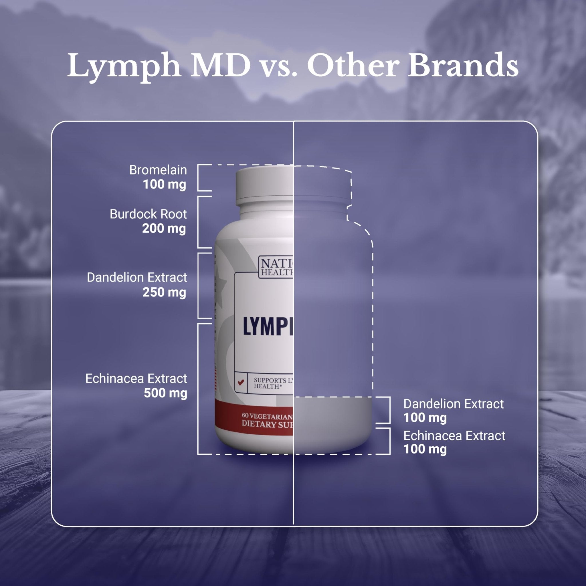 NATION HEALTH MD Lymph MD - Lymphatic Drainage Supplement - with Bromelain, Echinacea, Burdock Root, Dandelion, Rutin, Kelp & More - Lymph System Support for Women & Men - 60 Capsules - Maple Wellness Supplements