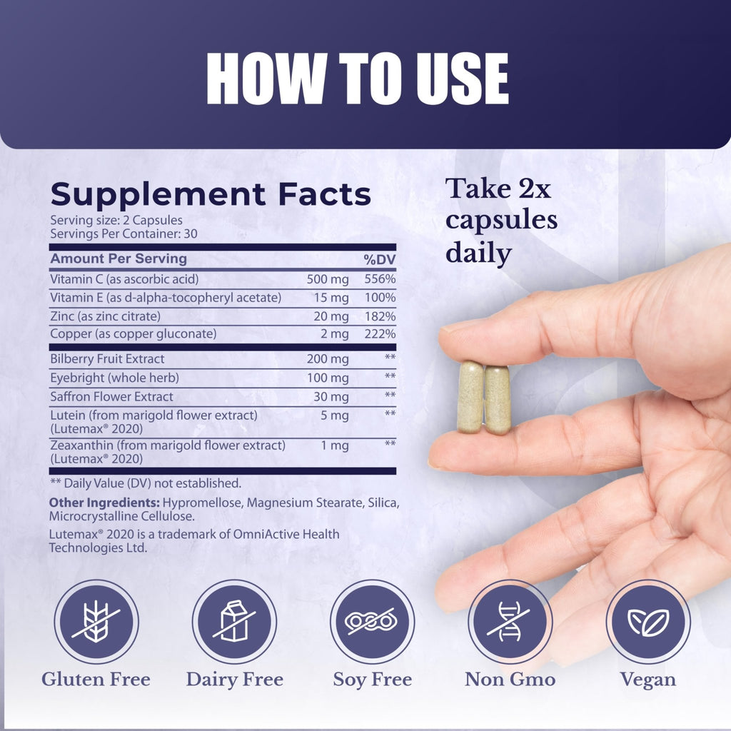 NATION HEALTH MD Vision Nutri Complex - Eye Vitamins with Lutein, Bilberry - Eye and Vision Health for Men & Women - 60 Capsules - TrustMedUSA