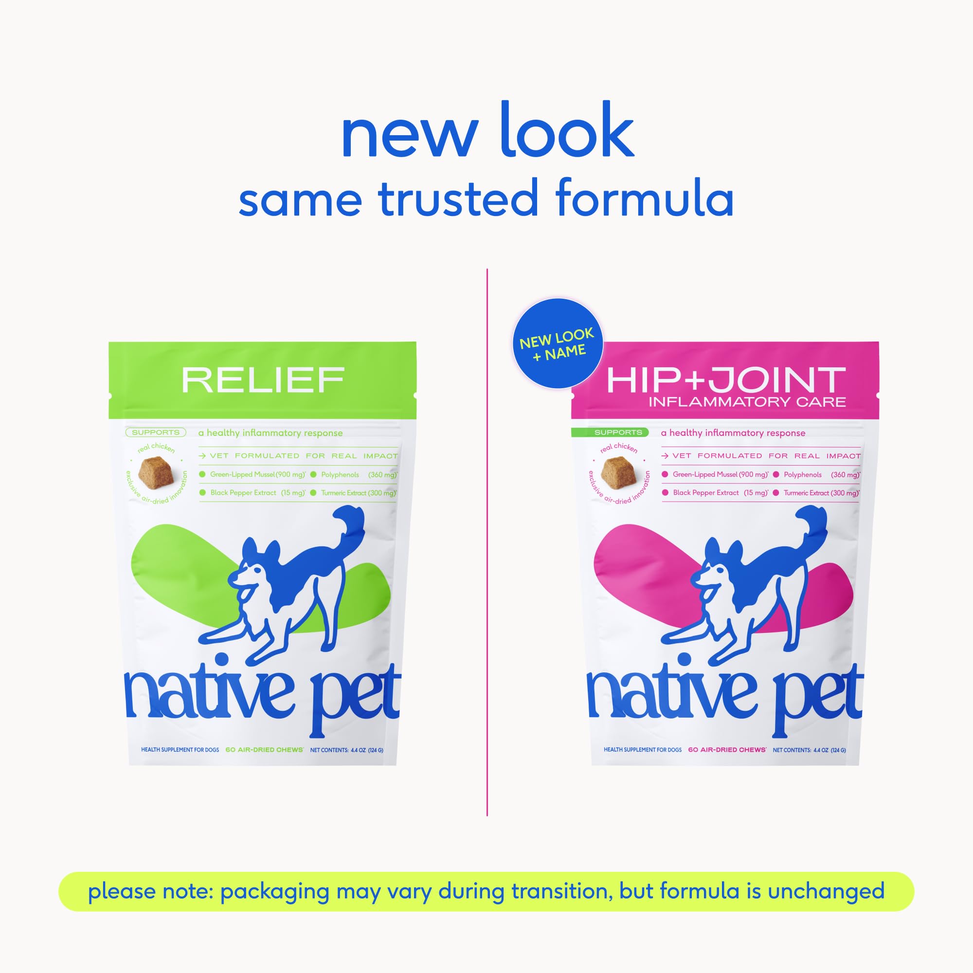Native Pet Inflammatory Care - Pain Relief for Dogs - Green-Lipped Mussel, Turmeric & Collagen for Dogs - Hip and Joint Supplement Supports Healthy Inflammatory Response & Joint Comfort - 60 Chews - TrustMedUSA