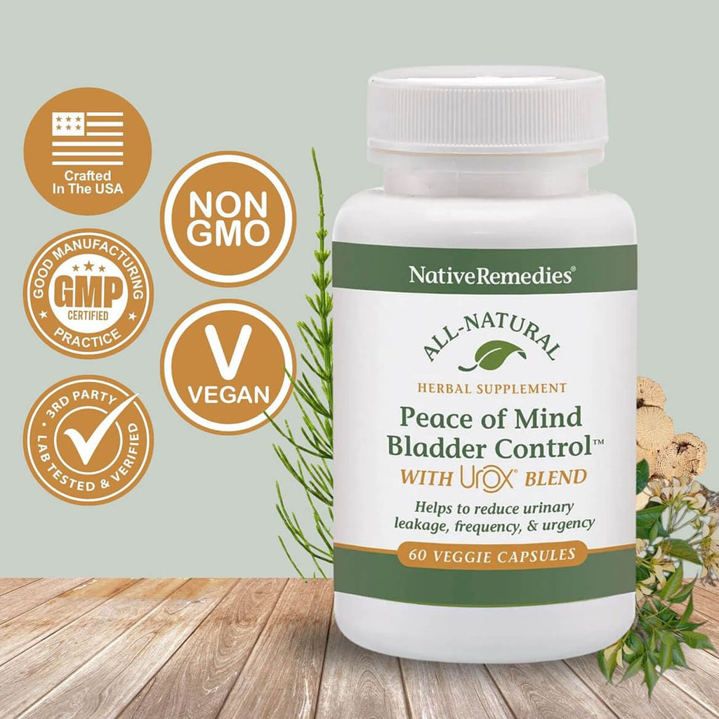 Native Remedies Bladder Control Supplements - Peace of Mind with Urox - Bladder Support for Women & Men, for Overactive Bladders Health - Reduce Nighttime Urination - Non-GMO Vegan Capsules (60 Count) - TrustMedUSA