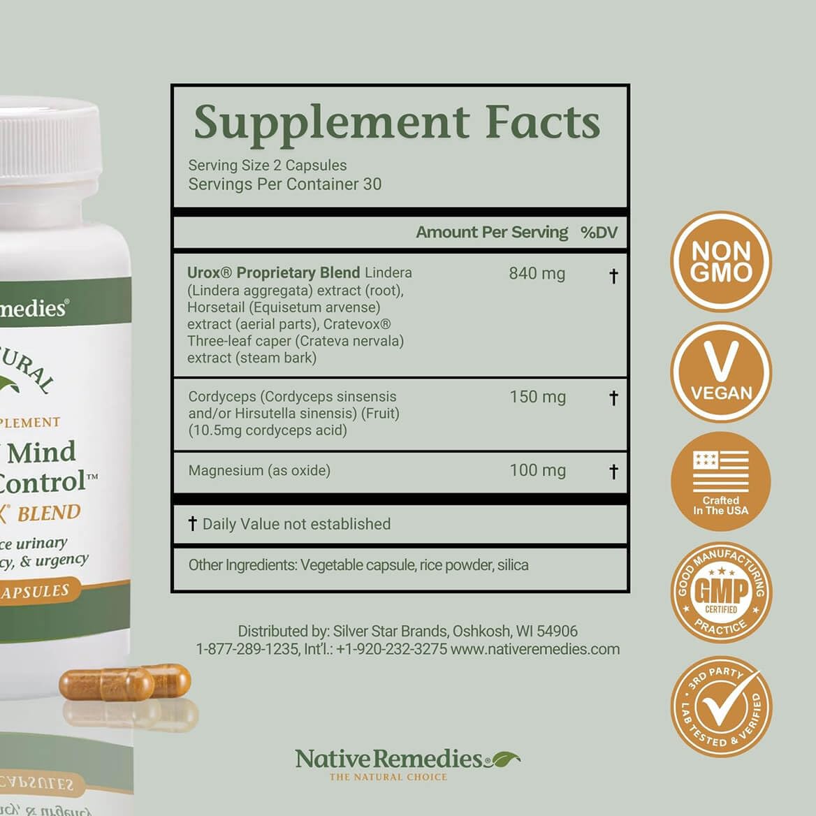 Native Remedies Bladder Control Supplements - Peace of Mind with Urox - Bladder Support for Women & Men, for Overactive Bladders Health - Reduce Nighttime Urination - Non-GMO Vegan Capsules (60 Count) - TrustMedUSA