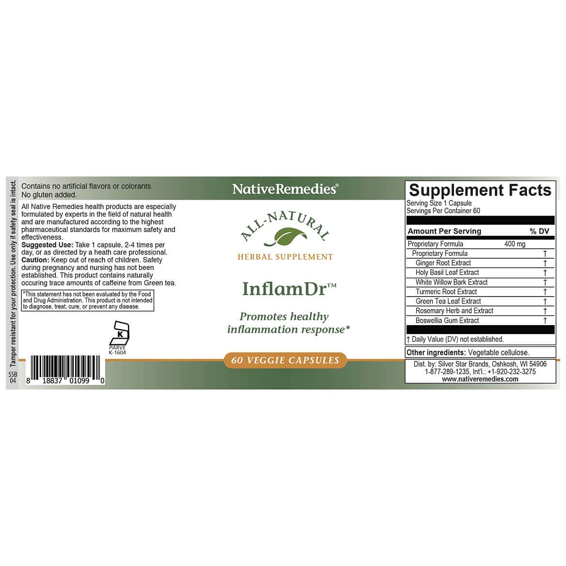 Native Remedies Inflam Dr. - All Natural Herbal Supplement Promotes Healthy Inflammation Response - Helps Fight Oxidative Stress to Cells - 60 Veggie Caps - TrustMedUSA
