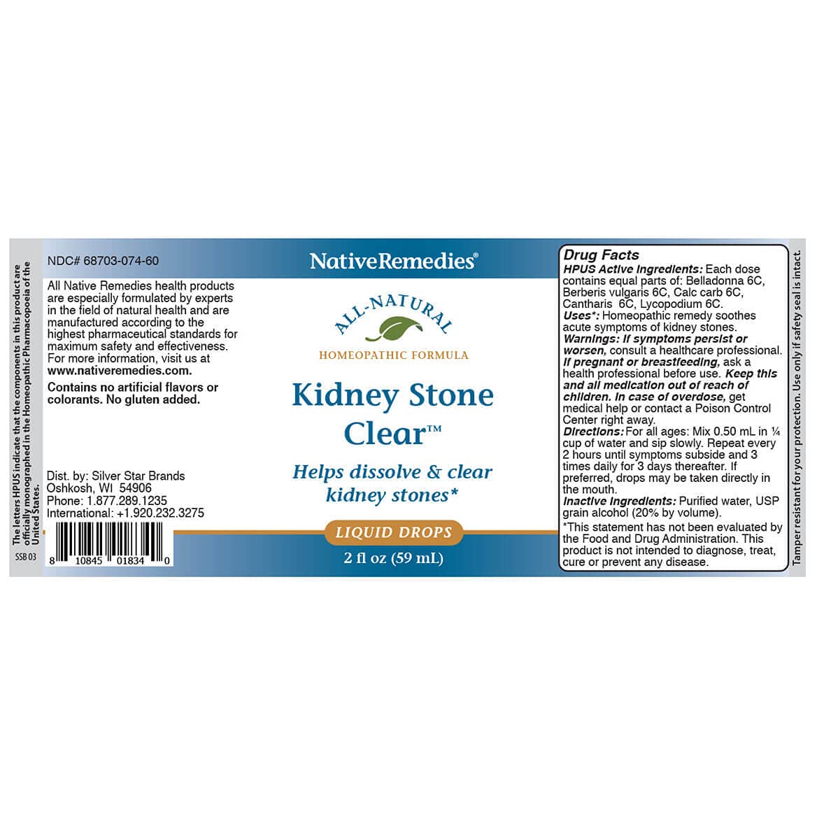 Native Remedies Kidney Stone Clear - Natural Homeopathic Formula Temporarily Helps Dissolve and Clear Kidney Stones - Relieves Pain, Nausea and Vomiting - 59 mL - TrustMedUSA