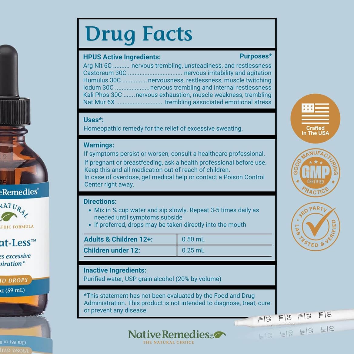 Native Remedies Sweat-Less - Natural Homeopathic Formula for Excessive Sweating, Perspiration and Clamminess - 59 mL - TrustMedUSA