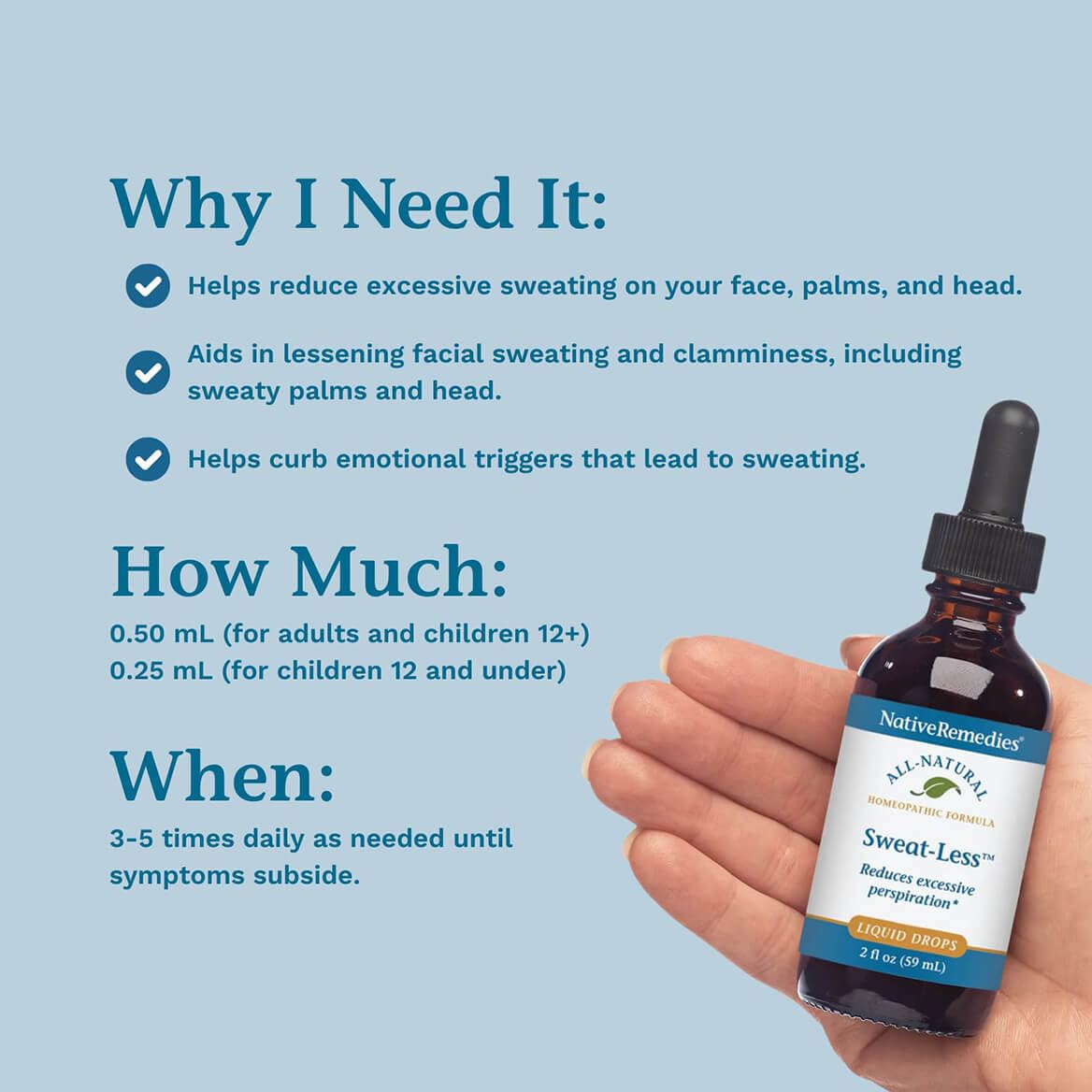 Native Remedies Sweat-Less - Natural Homeopathic Formula for Excessive Sweating, Perspiration and Clamminess - 59 mL - TrustMedUSA