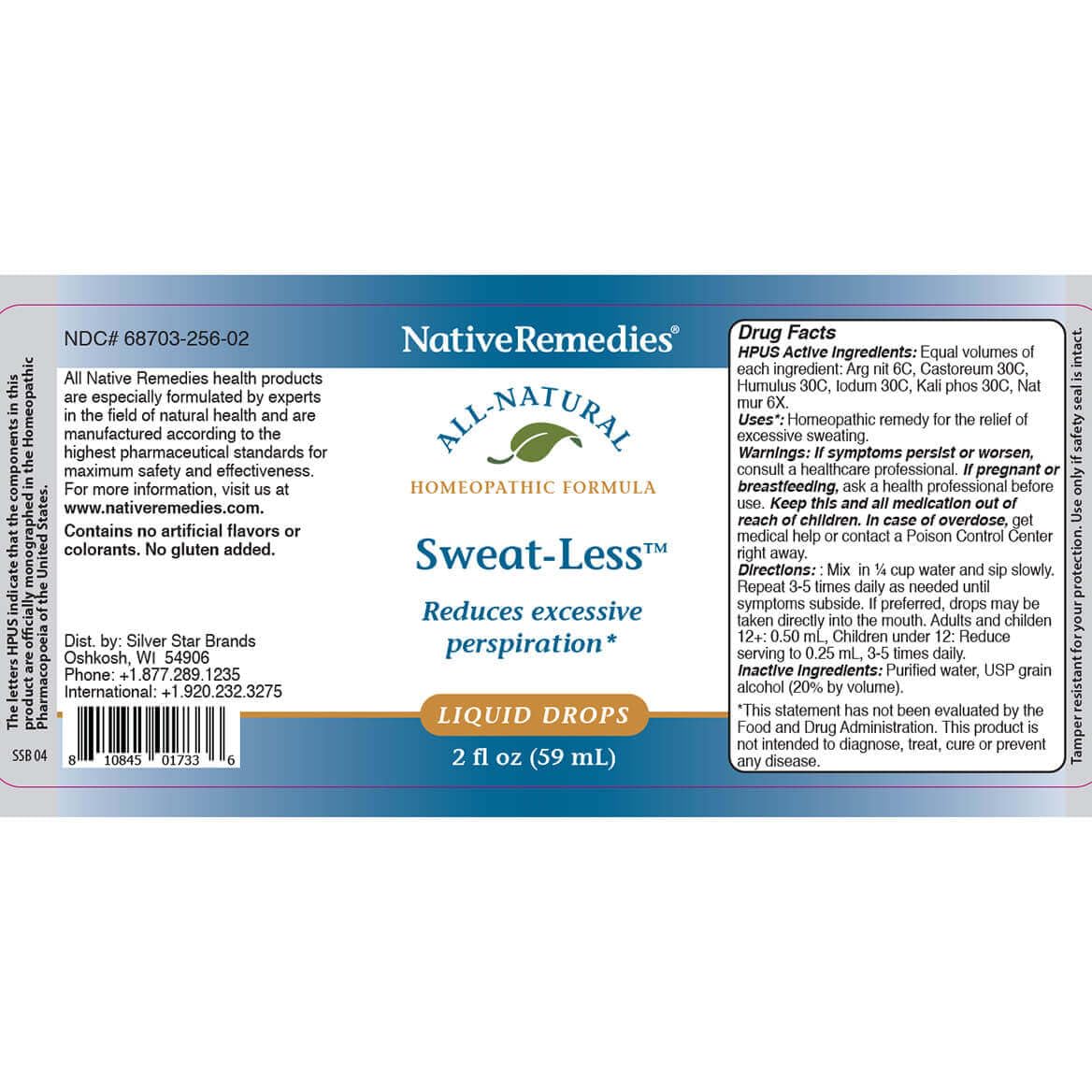Native Remedies Sweat-Less - Natural Homeopathic Formula for Excessive Sweating, Perspiration and Clamminess - 59 mL - TrustMedUSA