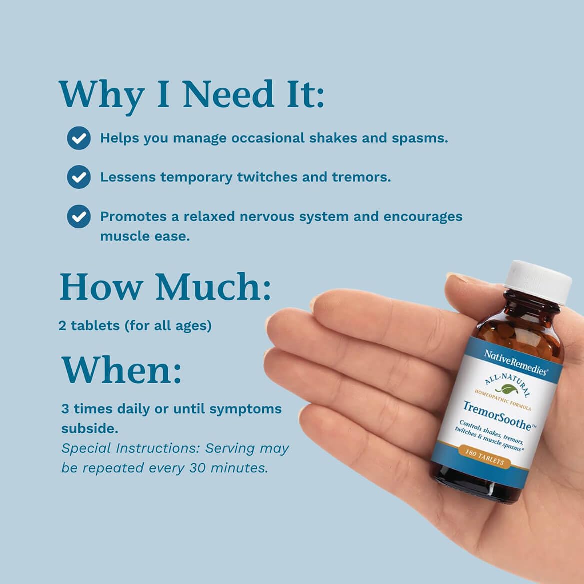 Native Remedies TremorSoothe - Natural Homeopathic Formula to Temporarily Control Shakes, Tremors, Muscle Spasms and Twitches -180 Tablets - TrustMedUSA