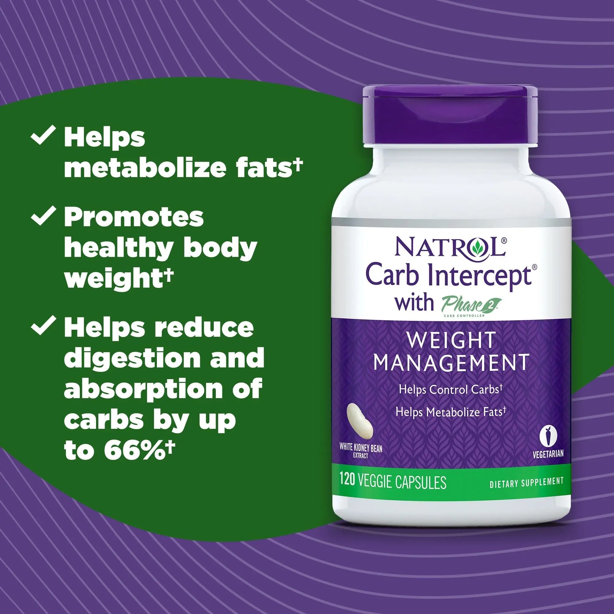 Natrol Carb Intercept Capsules with White Kidney Bean Extract - Controls Carbs, Metabolize - TrustMedUSA