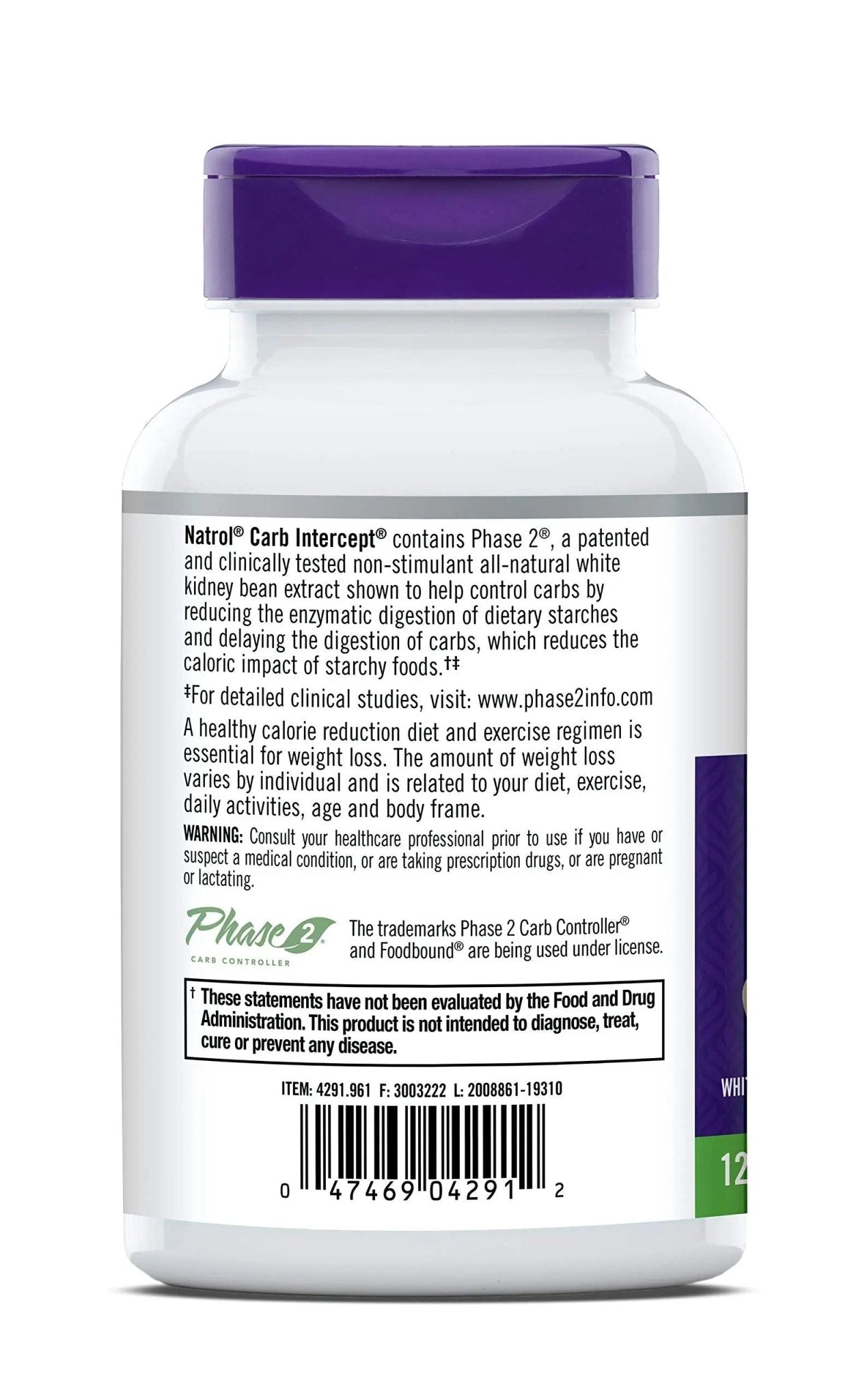 Natrol Carb Intercept Capsules with White Kidney Bean Extract - Controls Carbs, Metabolize - TrustMedUSA